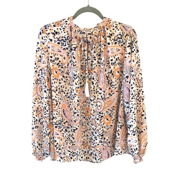 Nanette Lepore crepe chiffon boho animal print paisley peasant top. Size 1X - Picture 2 of 8